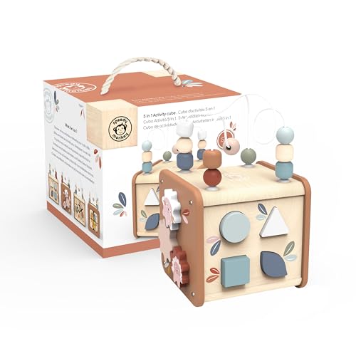 SPEEDY MONKEY Wooden 5-in-1 Activity Cube | Bead Maze & Shape Sorter - color: 5-in-1 Cube