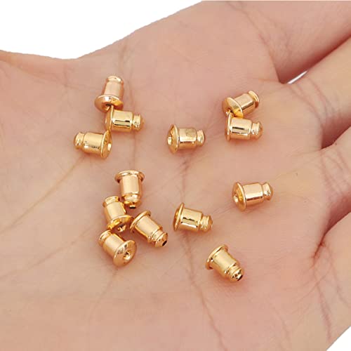 BEADIA 18K Gold Plated Bullet Earring Backstops 5x5mm 200pcs for Replacement DIY Jewelry Making Findings - size: Bullet Backstops 5x5mm