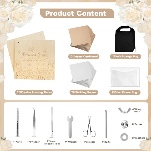 zunmial Flower Press 11"x11" Large 10-Layer Wooden Kit for Drying