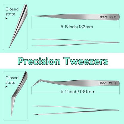 stedi 2PCS Precision Premium Tweezers Set, Model Hobby Making Tools - style: Straight tip & Curved Tip Tweezers
