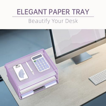 DALTACK 3 Tier Letter Tray Paper Organizer with Sliding Mesh Trays Purple - color: Purple