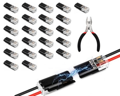 50Pcs Double Wire Plug in Connector 2 Pin with Pliers (18-22AWG)