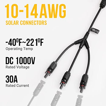 BougeRV Solar Y Connectors 1 to 3 Solar Parallel Connectors, 1 Pair - size: 1 Pair M/FFF and F/MMM