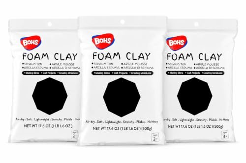 BOHS Foam Clay, Black Air Dry Modeling Clay, 3.3 lb, 3-Pack - color: Black, size: 1500 g