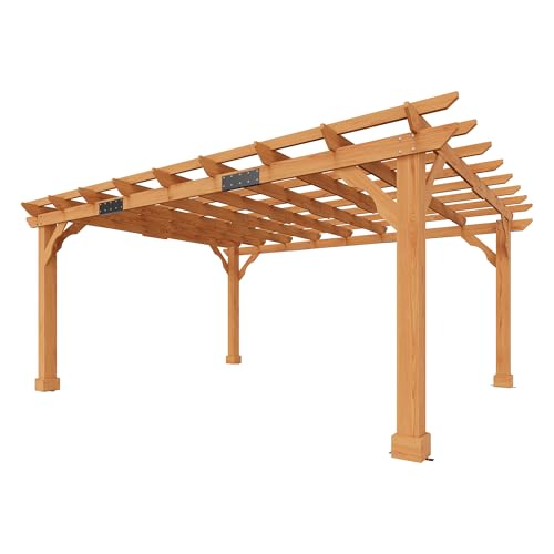 AMERLIFE 12x14 FT Outdoor Wooden Pergola, Large Solid Cedar Wood Pergola Kit with Slatted Roof Design, Heavy-Duty Frame for Backyard, Patio & Garden, Red-Brown Finish - size: 12x14 FT