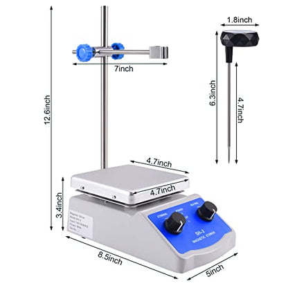 Slendor Magnetic Stirrer SH-2 Hot Plate Mixer Max 520℉ Lab Hotplate Stirrer 2000 RPM Stir Plate with Thermometer, Stir Bar and Support Stand