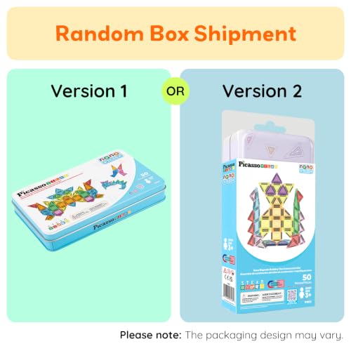 PicassoTiles Nano Magnetic Tiles Travel Set with Storage Tin, Kids Ages 3+ - color: 50pcs Mini With Case