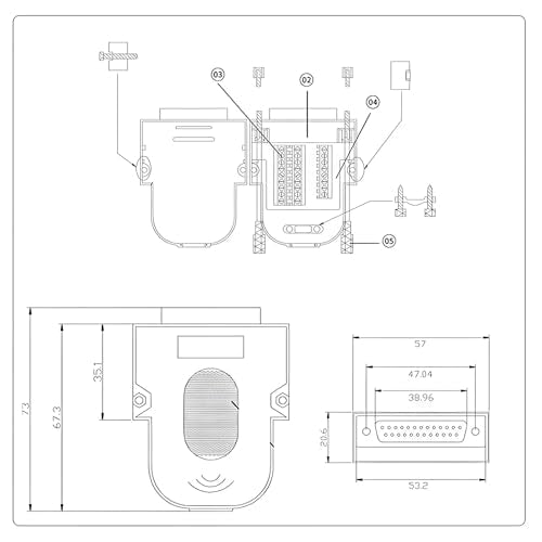 DB44 Female Serial Solderless Connector with Case Long Bolts Nuts