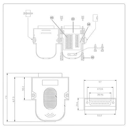 DB44 Female Serial Solderless Connector with Case Long Bolts Nuts