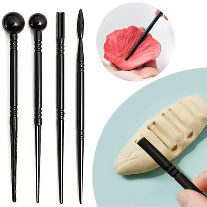 24Pcs Clay Sculpting Tool Set, Polymer Clay Kit with Ball Stylus Pens, Silicone Sculpting Brushes, Wooden Carving Tools & Smoothing Sponge, Professional Pottery Modeling Tools for Ceramic& DIY Crafts - color: 24Pcs
