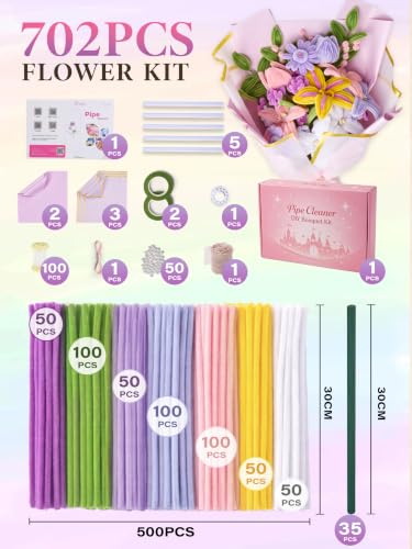 Pheravia 500pcs Pipe Cleaner Flower Kit, 7 Color Purple Pipe Cleaners Craft - color: Purple