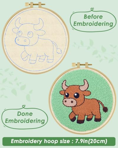 ERKOON Punch Needle Kit Beginners Adults, Zodiac Easy Embroidery Set for Starter Art Craft, Needling Punching Project with Patterns, Tools, Yarns, Hoop, Instruction (Taurus) - color: Taurus