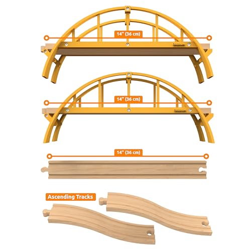 ORBRIUM Super Long Double Span Arch Bridge Almost 5 Ft Long for Wooden Railway Wood Train Tracks Compatible with Thomas, Brio, Chuggington, Melissa and Doug, Imaginarium Wooden Train