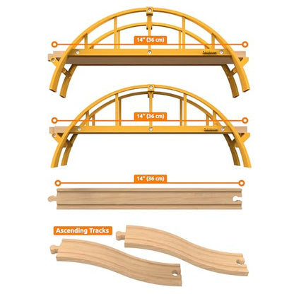 ORBRIUM Super Long Double Span Arch Bridge Almost 5 Ft Long for Wooden Railway Wood Train Tracks Compatible with Thomas, Brio, Chuggington, Melissa and Doug, Imaginarium Wooden Train