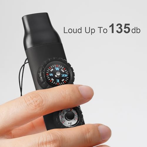 Emergency Survival Safety Whistle，Whistle for Kids with Lanyard,Compass,Thermometer,Ideal for Kayaking, Boating, Hiking, Camping, Climbing - color: Black Whistle