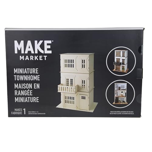 Make Market DIY Miniature Townhome Kit, 1:12 Scale Unfinished Plywood House, Natural, 30" Height, 21-Piece Set