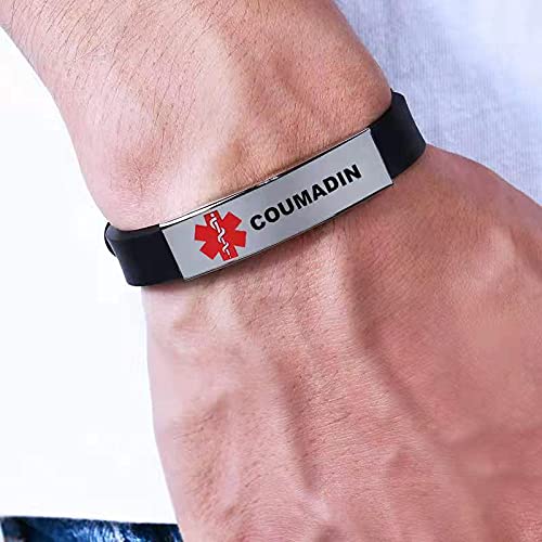 KunBead Medical Alert Bracelets for Women Adjustable Stainless Steel Silicone Emergency Awareness Medical ID Bracelet Wristband - style: D.N.R Do Not Resuscitate