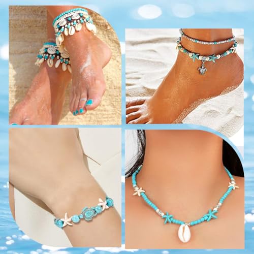 SUNNYCLUE 1 Box 12 Styles Turtle Beads Boho Style Starfish Beads Bulk Blue White Synthetic Turquoise Sea Turtles Charms Hawaii Shell Round Loose Spacers for Jewelry Making Beading Kits - color: Boho Styles Beads Kit-1