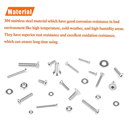 HELIFOUNER 1280 Pieces M2 M2.5 M3 M4 304 Stainless Steel Countersunk Head Socket Cap Metric Screws Bolts Washers Nuts Hardware Assortment Kit with Hex Wrenches - size: ['M2/M2.5/M3/M4']