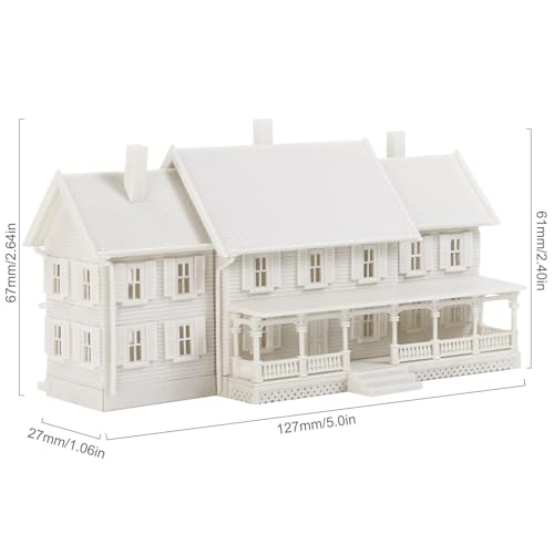 N Scale Model Village Two-Story House with Porch Kit Unassembled Christmas Building for Model Railroad JZN5891JJ