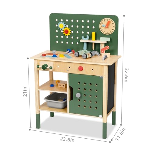 OOOK Kids Tool Bench，Wooden Toddler Workbench with Tools Set，Large Storage Wooden Tool Workbench for Kids Age 3-5，Pretend Play Construction Set Gift for Boys Girls