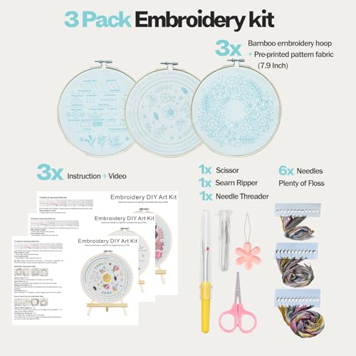 Embroidery Kit for Beginners,Learn 22 Stitches with Instructions & Video - color: 22 Different Stitches
