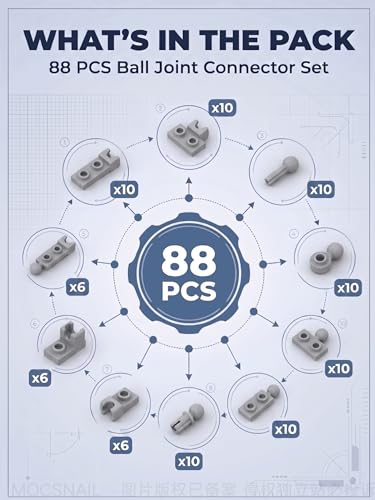 88 PCS Small Ball and Socket Joints Pieces Compatible with Lego Pieces, Light Gray 10 Sizes Ball Joint Socket Connectors, Figure Limb Building Blocks Bulk, Universal Joint Axle MOC Parts - color: Lightgray
