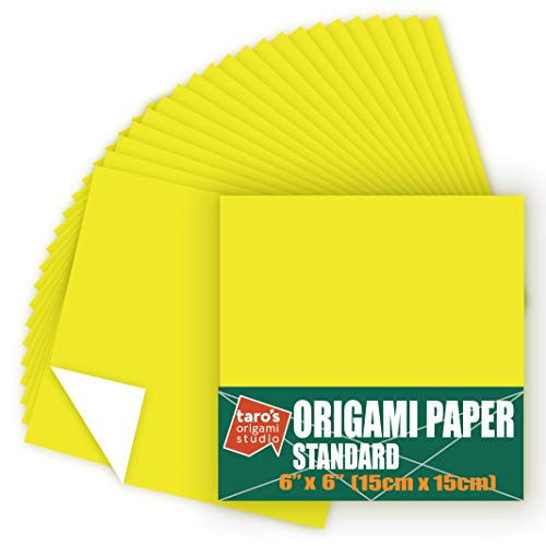 [Taro's Origami Studio] Standard 6 Inch One Sided Single Color (Yellow) 50 Sheets (All Same Color) Square Easy Fold Premium Japanese Paper for Beginner (Made in Japan) - color: Yellow