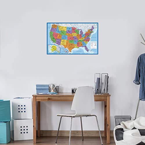 Laminated World Map & US Map Poster Set - 18" x 29" - Wall Chart Maps of the World & United States - Made in the USA - (LAMINATED, 18" x 29") - color: Blue