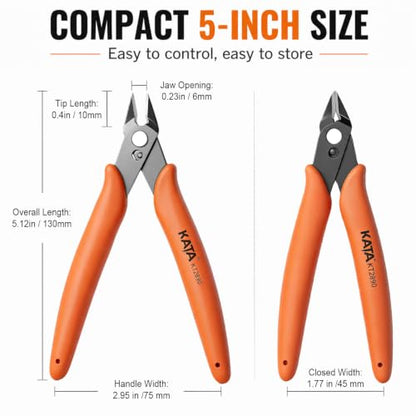 KATA Mini Flush Cutters, 5-Inch Micro Wire Cutters for Jewelry & Model Kits - color: 1 Pack 5" Flush Cutter Orange