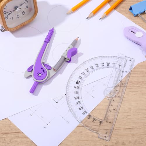 Zonon 2 Pcs Protractor and Compass Set, Swing Arm Protractor, Purple Clear - color: Purple and Clear