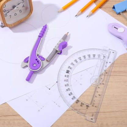 Zonon 2 Pcs Protractor and Compass Set, Swing Arm Protractor, Purple Clear - color: Purple and Clear
