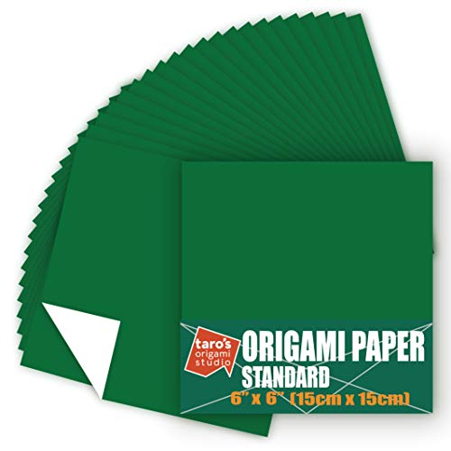 [Taro's Origami Studio] Standard 6 Inch One Sided Single Color (Dark Green) 50 Sheets (All Same Color) Square Easy Fold Premium Japanese Paper for Beginner (Made in Japan) - color: Dark Green
