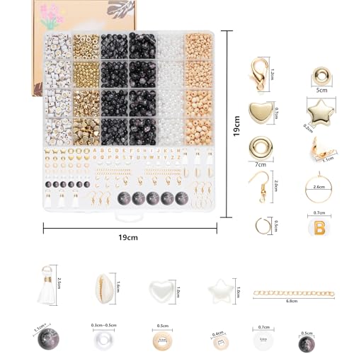 Xylise 6mm/8mm Crackle Glass Beads Bracelet Making Kit Crystal Glass Beads Jewelry Making Kit, Friendship Bracelet kit for DIY Crafts Gifts - color: Two-tone black