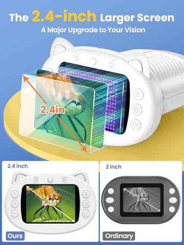 Microscope for Kids, 2.4 Inch Digital Microscope with 1000X Magnification, Handheld Camera Mini Pocket Magnifying Glass, Educational Toys for Ages 3+, White - color: White