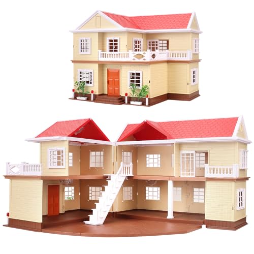 Family Cozy Cabin Doll House Playset, Dollhouse Furniture and Accessories