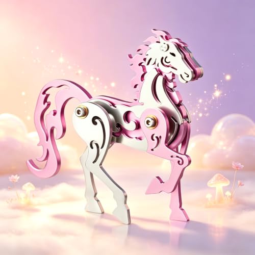 3D Metal Puzzle Mechanical Model Pink Horse Stainless Steel - color: D01-pink Horse