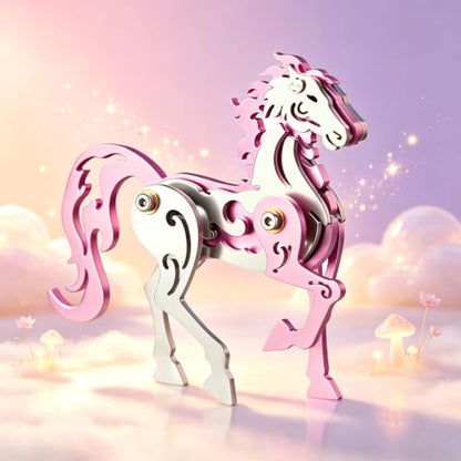 3D Metal Puzzle Mechanical Model Pink Horse Stainless Steel - color: D01-pink Horse