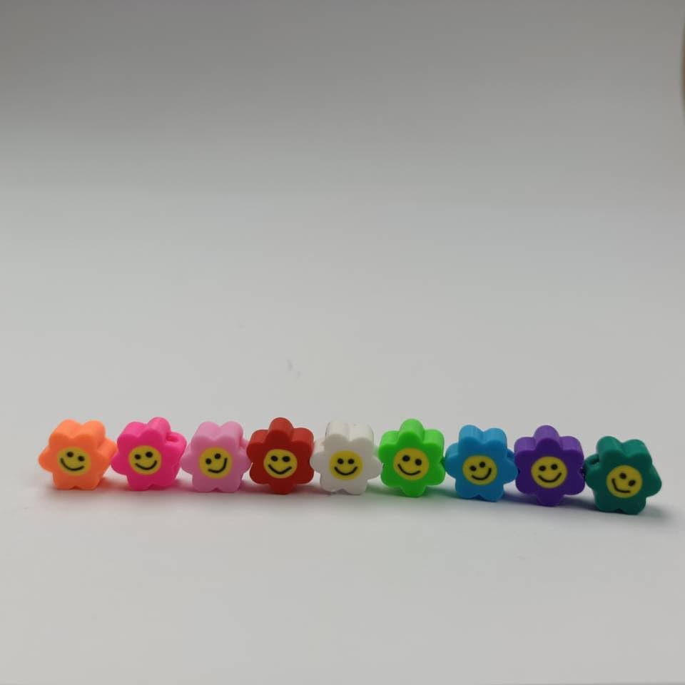 100pcs Mixed Polymer Clay Spacer Beads for Women Jewelry Making DIY Bracelet Necklace Hair Clip Accessories (Smile Face Flower) - color: Colorful Flower Face