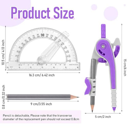 Zonon 2 Pcs Protractor and Compass Set, Swing Arm Protractor, Purple Clear - color: Purple and Clear