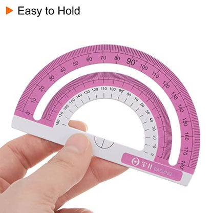 HARFINGTON 4pcs Geometry Set 15cm Metric Measure Ink Printing Aluminum Ruler Metal Ruler Set Triangle Protractor Ruler Tool Set for Classroom, Office, Home, Rose Red - color: Rose Red