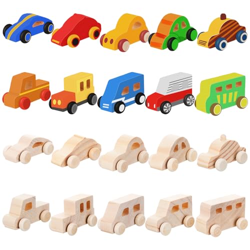 Beeveer 20 Pcs Unfinished Wooden Cars DIY Toys, Paintable Wood Toy Cars Crafts to Paint for Students Home Activities Family Time Handicraft Projects Party Favors - style: Classic