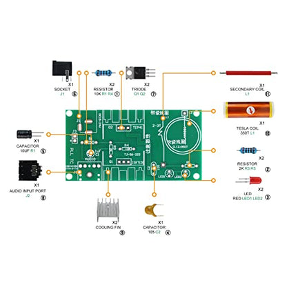 Tesla Coil Soldering Kit with Purple Arc & Bluetooth Music Sync | DIY Spark Generator for Science Experiments, Lighting Lamps, and Audio Visual Effects - style: GreenTesla