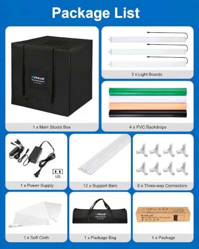 PULUZ 32"x32" Light Box Photography, Large Photo Light Box with 3 Stepless Dimming Light Panel, 234 LED Beads, Professional Photo Booth Shooting Tent Kit with 4 Color Backdrops for Product Photography - size: 32*32 Inch