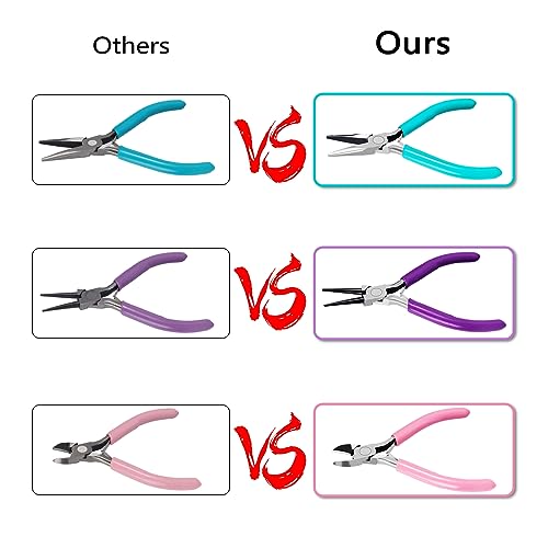 URSKYTOUS 3Pcs Jewelry Pliers Set Jewelry Making Pliers Tools Kit Include Jewelry Making Needle Nose Chain Nose Round Pliers Wire Cutter for Bracelet Beading DIY Craft Jewelry Making Supplies - color: 3pcs Pink Blue Purple