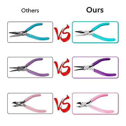 URSKYTOUS 3Pcs Jewelry Pliers Set Jewelry Making Pliers Tools Kit Include Jewelry Making Needle Nose Chain Nose Round Pliers Wire Cutter for Bracelet Beading DIY Craft Jewelry Making Supplies - color: 3pcs Pink Blue Purple