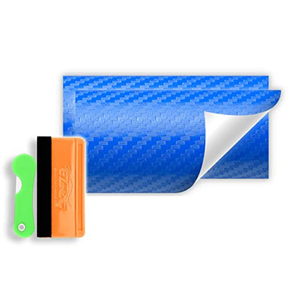2Pcs 5"x10" Sky Blue 3D Carbon Fiber Textured Vinyl Wrap Compatible with Chevy Bowtie Emblem Overlay Matte Sticker Sheet Film Decal Front Rear Free Tool Kit - color: Sky Blue