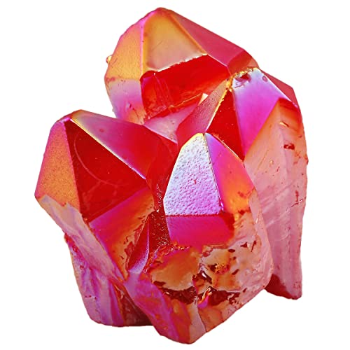 Rockcloud Titanium Coated Crystal Rock Quartz Red Cluster Geode, 1-2" - color: Deep Red