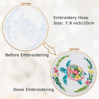 Louise Maelys Sea Turtle Embroidery Kit for Beginners - color: turtles