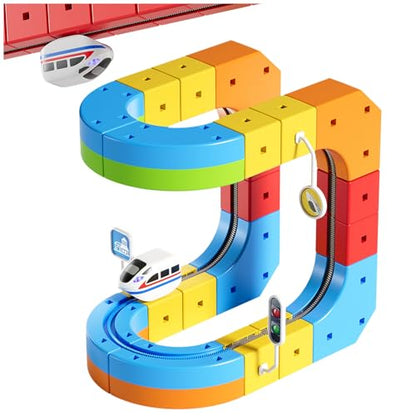Electric Train Set, 3D Cube Track-DIY Rail Cube Block Kit - size: 32pcs+1 Car